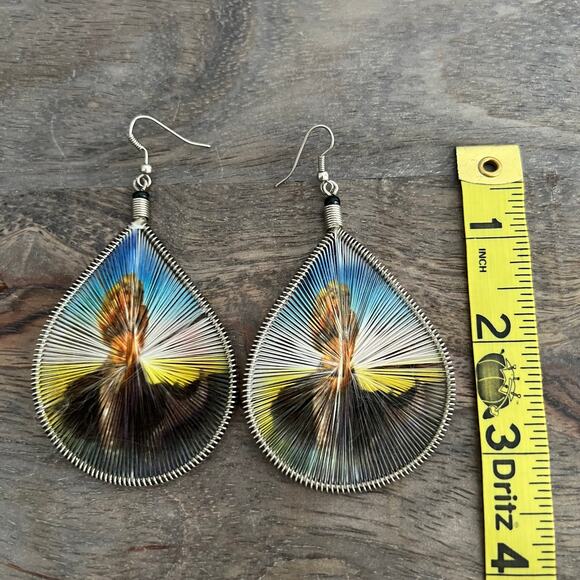 Silk Thread Hawaiian Luau Dancer Dangle Drop Statement Earrings - Picture 4 of 5